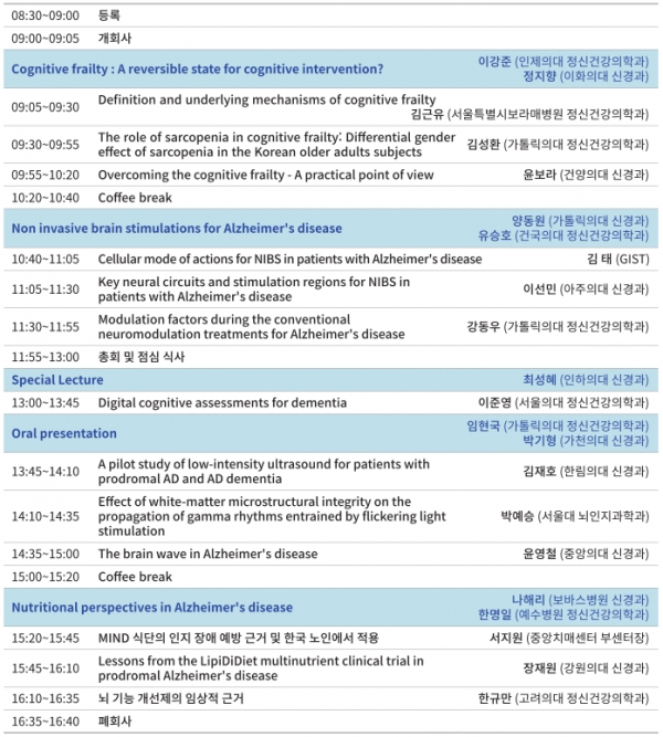 2023 인지중재치료학회 학술대회 프로그램 타임테이블