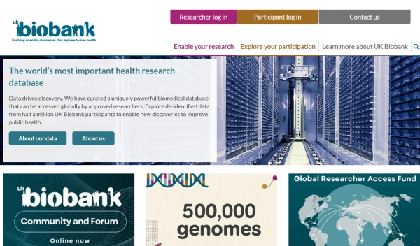 UK Biobank 홈페이지 메인 화면