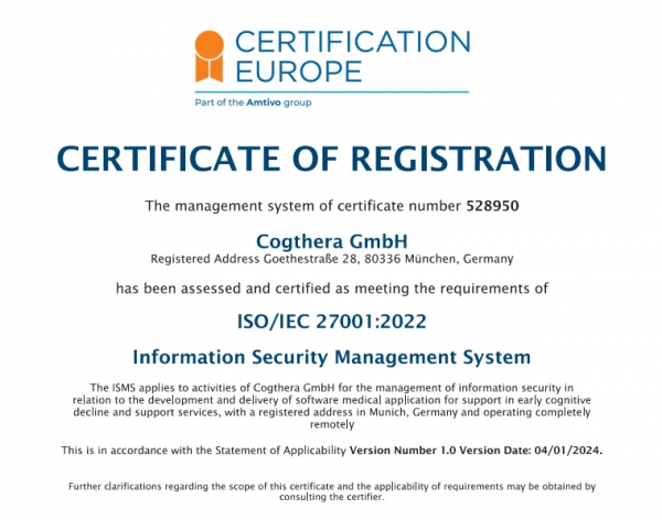 ISO27001 인증서 이미지 / 이모코그