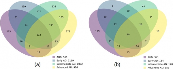 Venn diagrams representing the overlap between the three AD stages and AUD / DOI: 10.1523/ENEURO.0118-24.2024