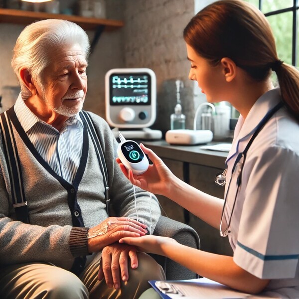 치매 환자가 전자약으로 치료받는 모습 이미지 생성 / 챗GPT