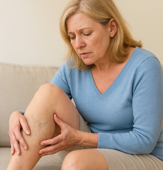 하지정맥류를 앓는 중년 여성 환자 이미지 / 챗GPT