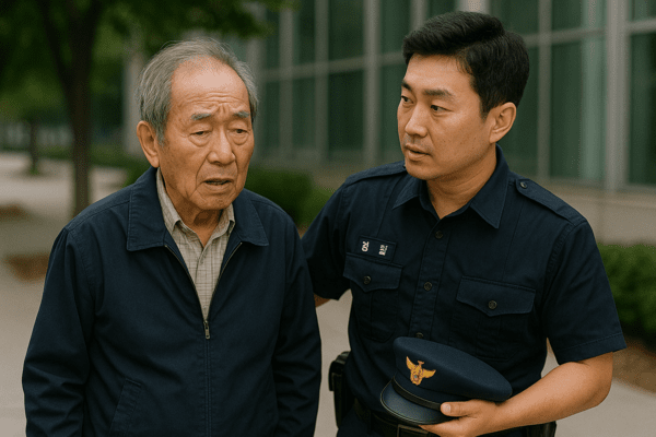 배회 중인 치매 노인을 구조하는 경찰 이미지 생성 / 챗GPT