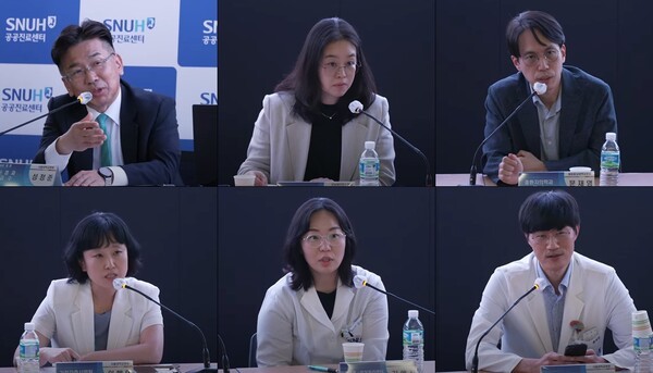 (왼쪽부터 시계방향) 성정준 서울대병원 신경과 교수, 최원아 강남세브란스 재활의학과 교수, 문재영 세종충남대병원 중환자의학과 교수, 최석진 서울대병원 신경과 교수, 김예진 서울대병원 완화의료·임상윤리센터 사회복지사, 이혜연 서울대병원 가정간호사업팀장