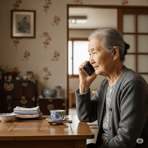 전화로 음성 기반 인지건강검사를 받는 노인 이미지 / 생성형 AI