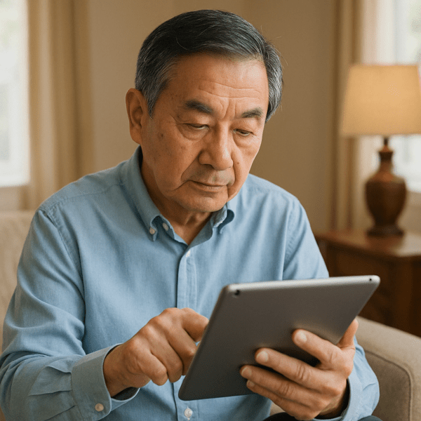 태블릿을 사용하는 노인의 이미지 생성 / 챗GPT
