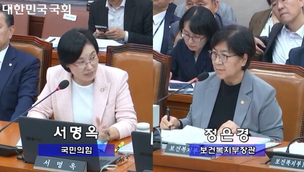 서명옥 의원(왼쪽)과 정은경 보건복지부 장관 / 국회인터넷의사중계시스템